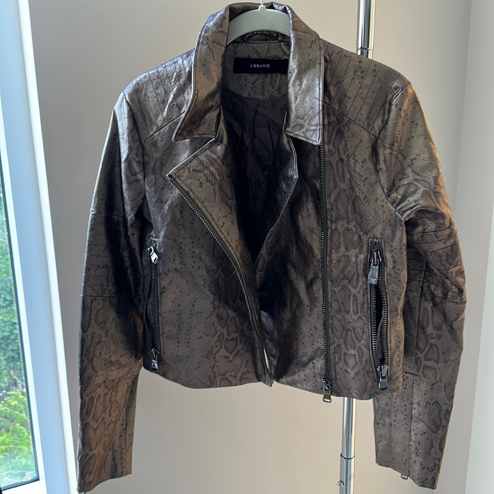 Leather Snakeskin Print Jacket